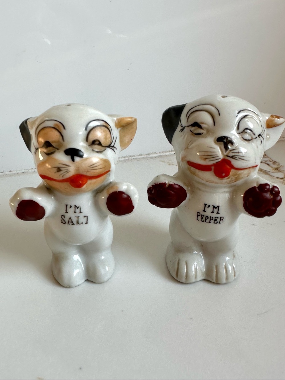 Vintage Made in Japan Porcelain Dog Salt & Pepper Shakers Mid-Century